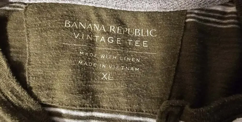 Banana Republic Men XL Henley Tee Olive Green Striped Linen Blend Heritage Rare